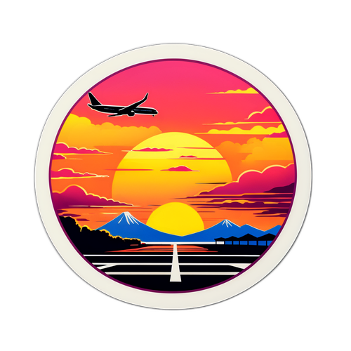 新潟空港の美しい夕日を取り入れた風景画