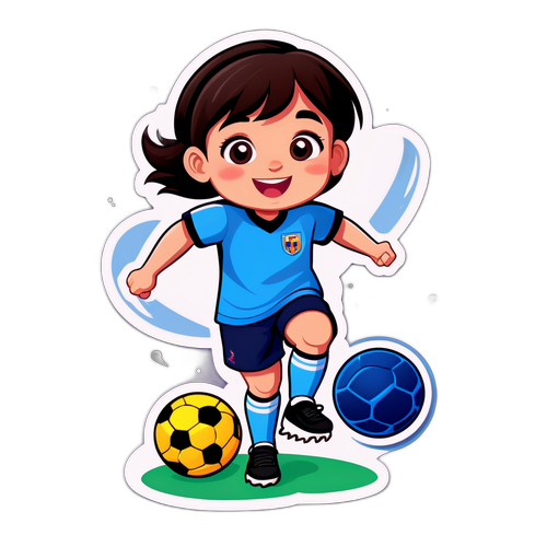 Schattige cartoonafbeelding van Aitana Bonmatí met een voetbal