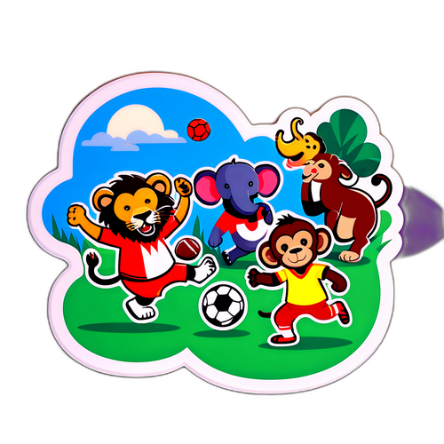 Stiker Haiwan Ceria Bermain Bola Sepak