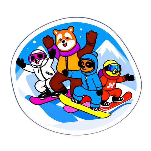 Groep van geanimeerde dieren op snowboarden