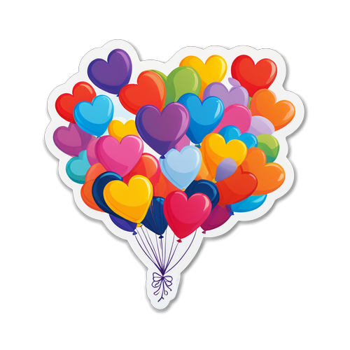 五彩繽紛的心形氣球在天空中形成了一個快樂的心形