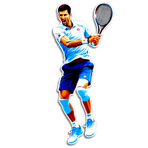 Stiker Novak Djokovic dengan Raket Tenis Dinamik