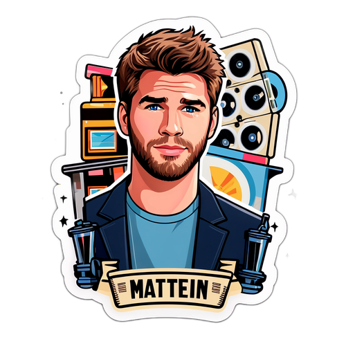 Charmerende klistremerke av Liam Hemsworth med filmruller og priser