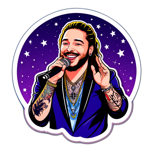 Samolepka Post Malone s jeho ikonickými tetováními a stylem