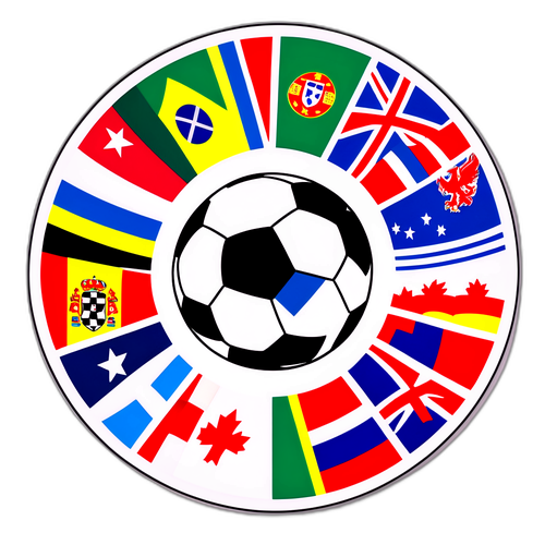 Flaggor och nationella symboler i en cirkel med en fotboll i mitten för Nations League