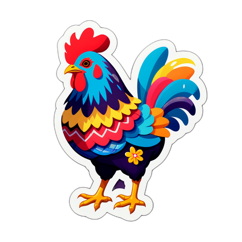 Autocollant de Poulet Coloré