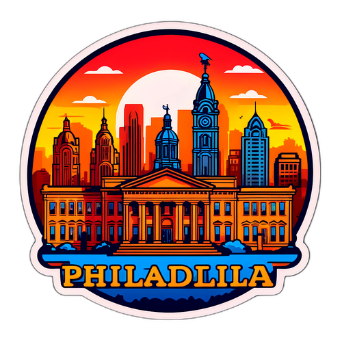 Филадельфия: исторические здания и символы города на фоне теплого заката