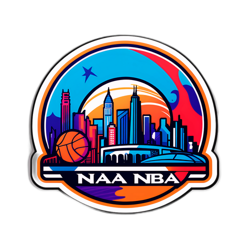 מדבקת כדורסל עם הלוגו של ה-NBA ורקע של קו הרקיע