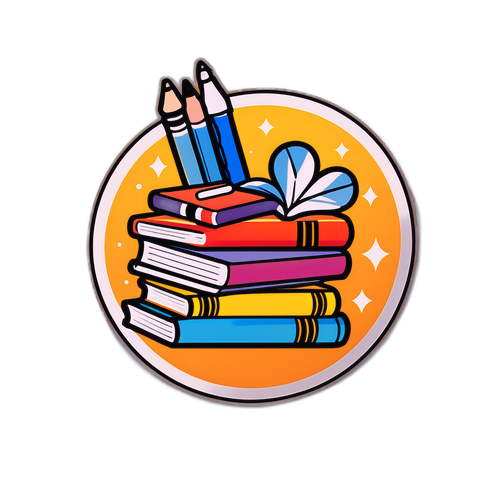 知識のシンボル：本とペンのステッカー