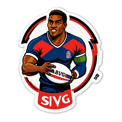 Sticker cu simbol creativ reprezentând Paul Bamba, cu detalii de rugby