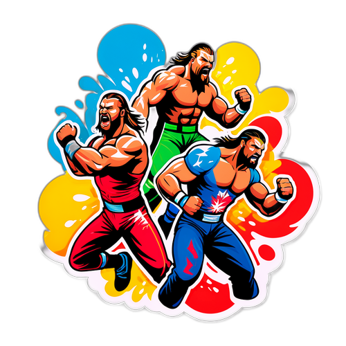 Autocollant énergique de WWE avec des lutteurs en mouvement
