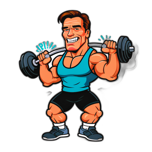 Zábavná nálepka Arnold Schwarzenegger jako karikatura