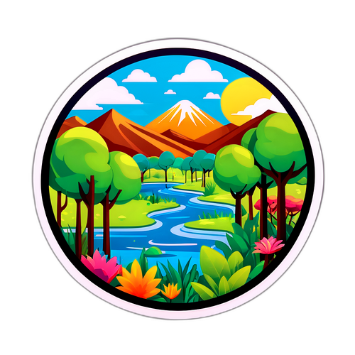 Een illustratieve sticker van de natuur in Teheran, met nadruk op parken en tuinen