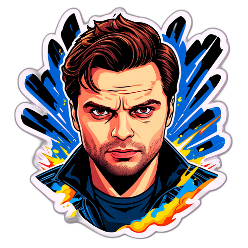 Heroic Action Scene Sticker of Sebastian Stan