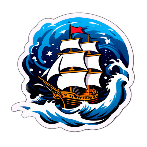 Un autocollant de pirate avec un navire en mer