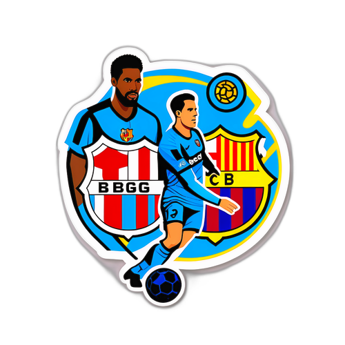 Стикер с футбольными игроками на матче Брюгге против Барселоны