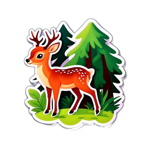 森で遊ぶ可愛いシカのシーン