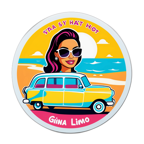 Samolepka s Ginu Limo na plážovém pozadí