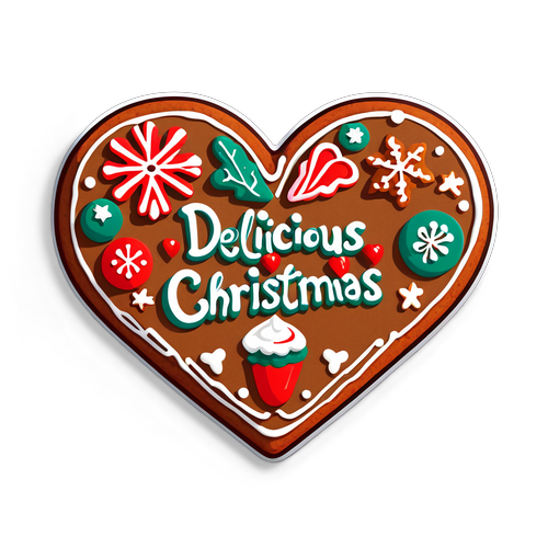 Traditionelle Lebkuchen in Herzform mit "Delicious Christmas" Aufschrift