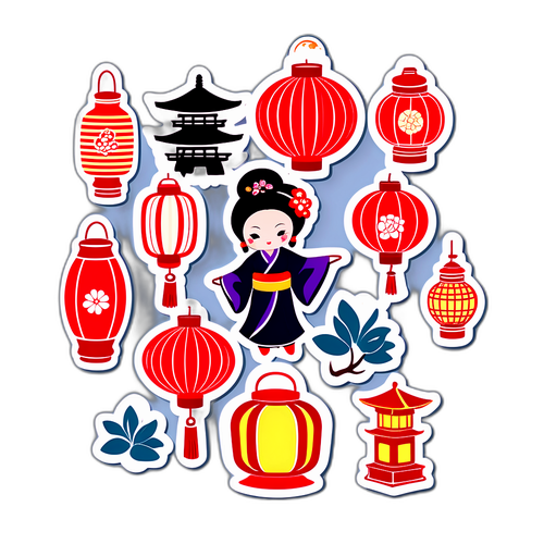 Autocollants avec icônes japonaises vintage