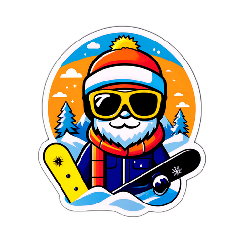 Logo amusant avec un snowboard et des lunettes de soleil