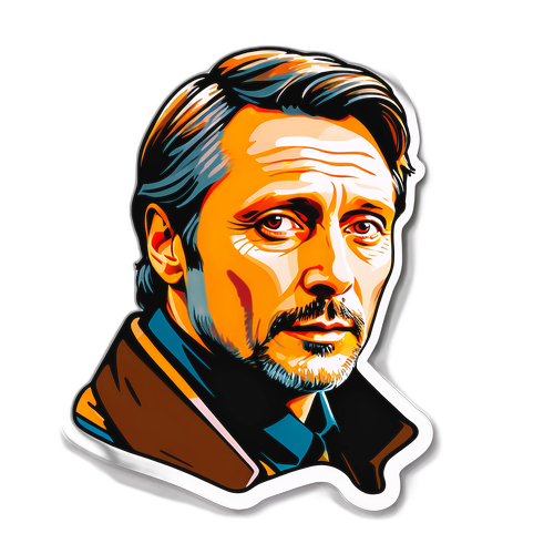 Sticker af Mads Mikkelsen med filmisk stemning