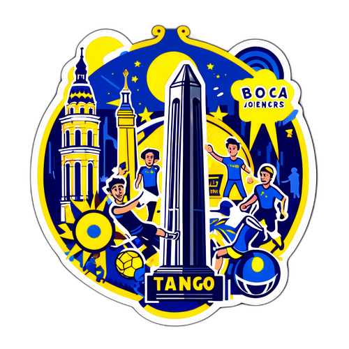 Stiker Boca Juniors dengan Emblem dan Elemen Ikonik Buenos Aires