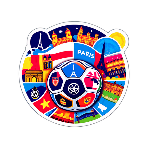 מדבקה ספורטיבית עם כדורגל ומסמלים עירוניים