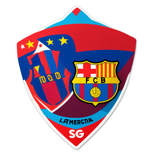 Sticker med Barcelona og Atlético Madrid laglogoer i en dynamisk fotballsituasjon