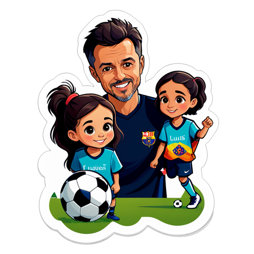 Sødt karikaturillustration af Luis Enrique med sin datter