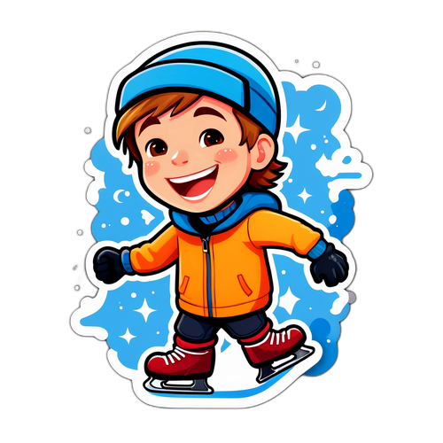 Sticker van een lachende jongen op de schaats