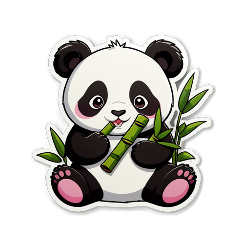 Cute Kawaii Panda Eating Bamboo Sticker