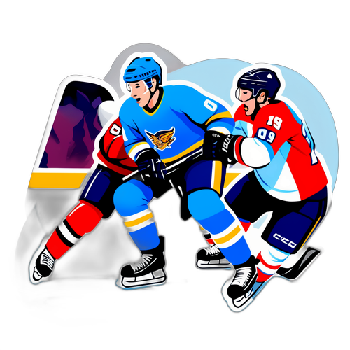 Digital maleri af en ishockeyscene med dramatisk belysning