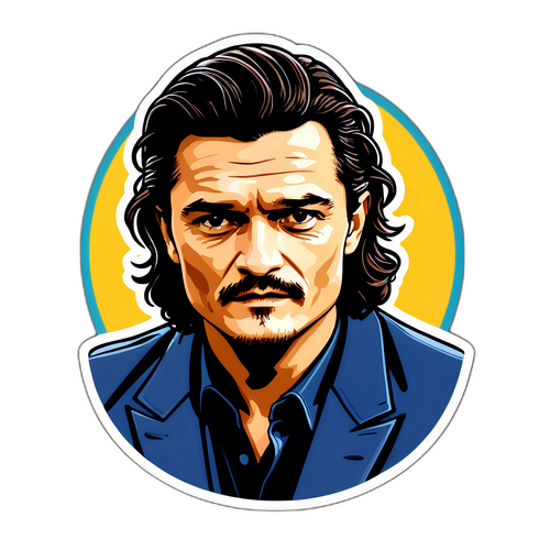 Ett klistermärke av Orlando Bloom i en ikonisk karaktär