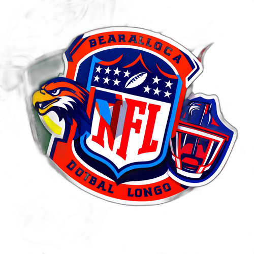 Yhdistetyt NFL-joukkueiden logot ja jalkapallomuotoiset tarrat energisellä taustalla