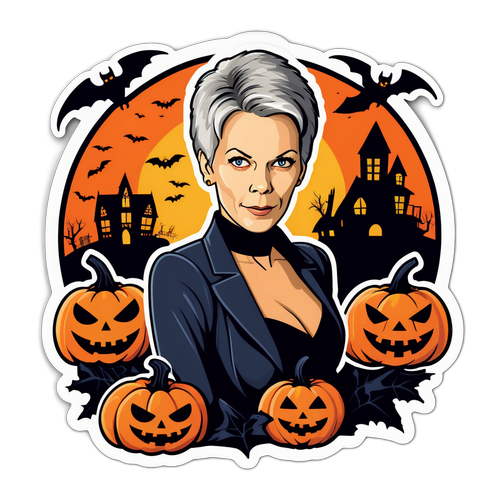 Jamie Lee Curtis im Horrorfilm-Motiv