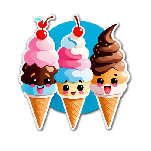 Kawaii Ice Cream Trio Sticker
