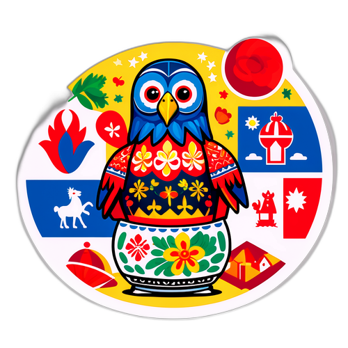 Hravá nálepka oslavující českou kulturu