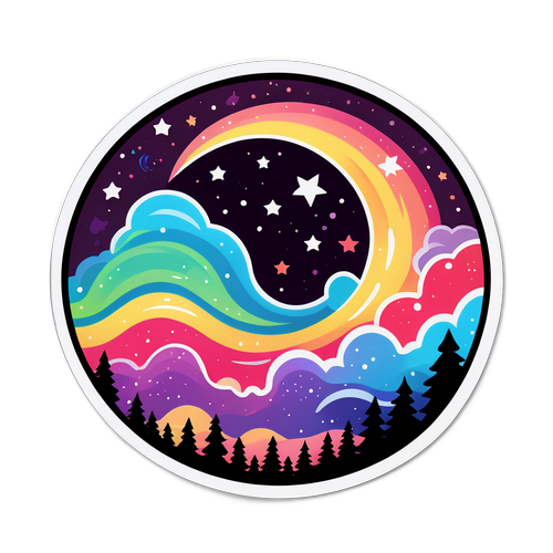 Barevná nálepka s aurorou a hvězdami