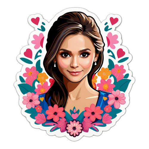 Porträt von Nina Dobrev mit Blumen und Herzen