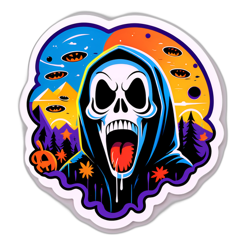 Un design de Scream 3 avec des illustrations stylisées des scènes emblématiques