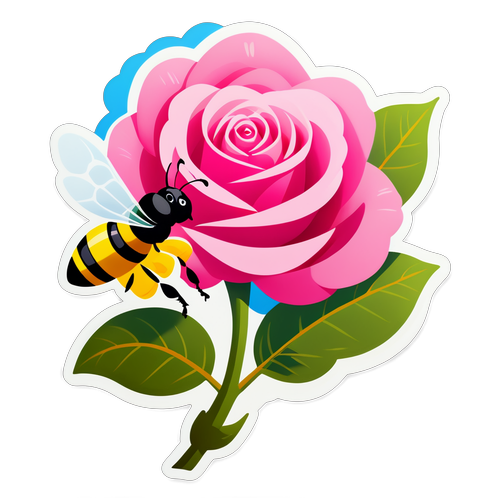 粉紅玫瑰與蜜蜂互動