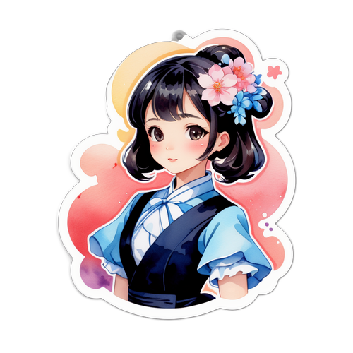 優雅な姿の水彩スタイルのステッカー