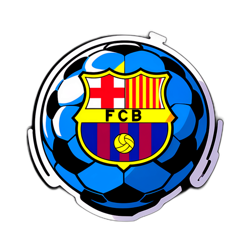 Sticker vibrant cu logo-ul clubului Barcelona și o minge de fotbal