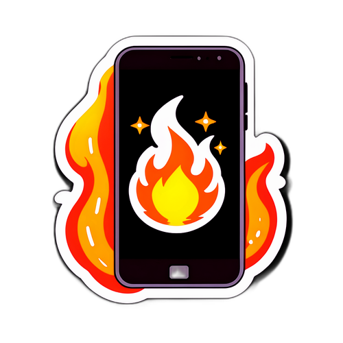 Sticker van Orange Belgium: Cartoon van een brandende smartphone door een cyberaanval