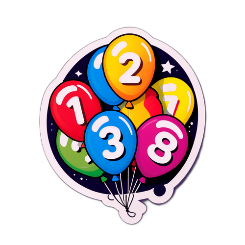 Kleurrijke Nummer Ballonnen Sticker