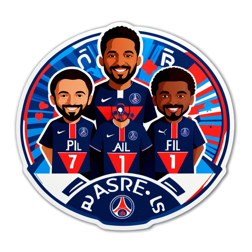 ออกแบบสติกเกอร์ PSG ที่มีนักเตะชื่อดังจากทีมและลวดลายแฟนคลับที่มีความสุข