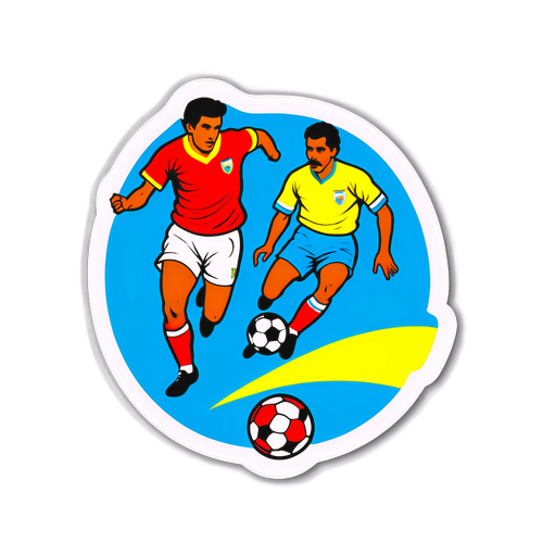 Design d'un autocollant vintage mettant en avant des footballeurs argentins et vénézuéliens en action