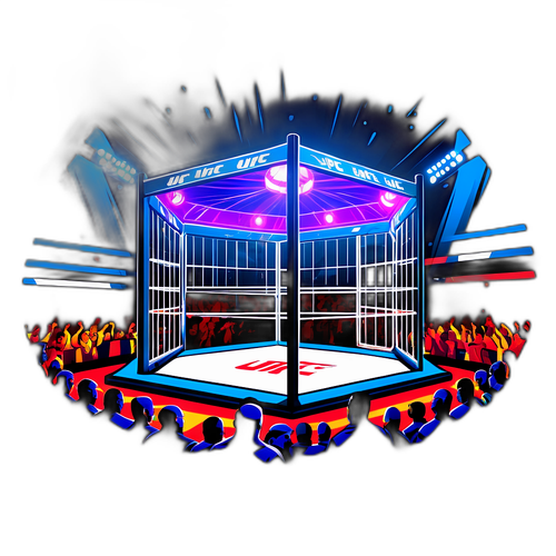 UFC Käfig mit leuchtenden Lichtern und Kämpfern in Aktion