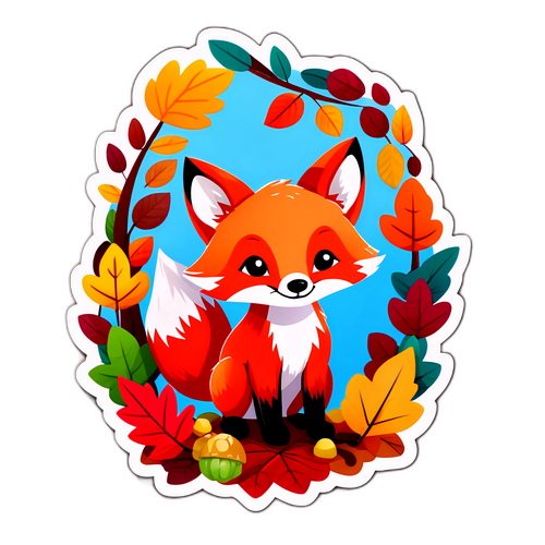 Adorable Fox Behind Autumn Leaves